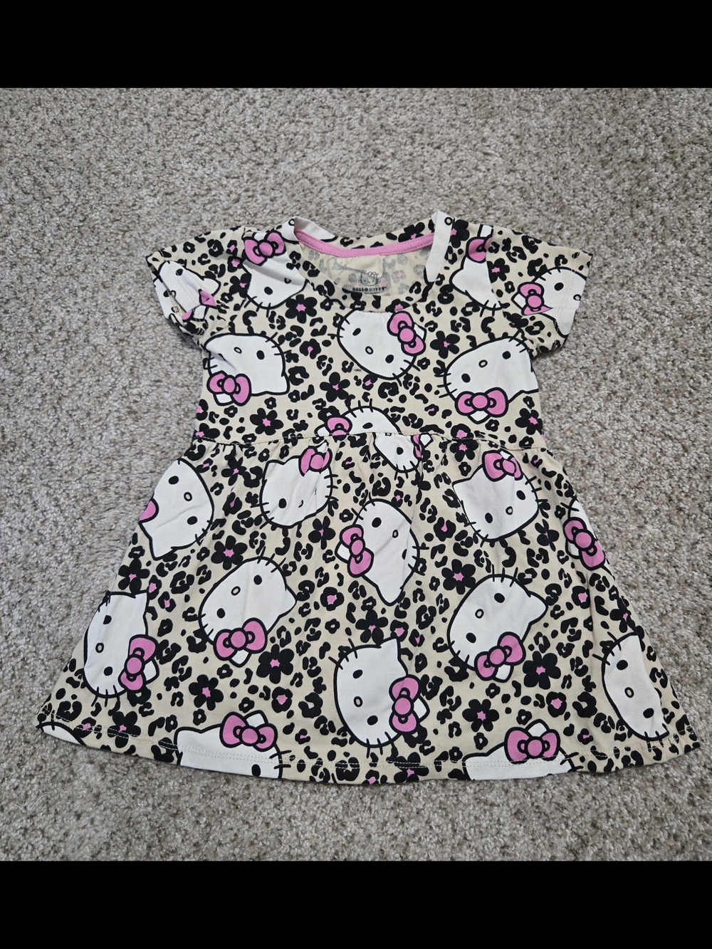 Hello Kitty Cream Dress with Pink Bows and Black Leopard Print